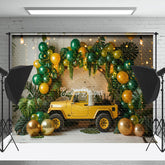 Lofaris Green Gold Balloons Plant Car Cake Smash Backdrop